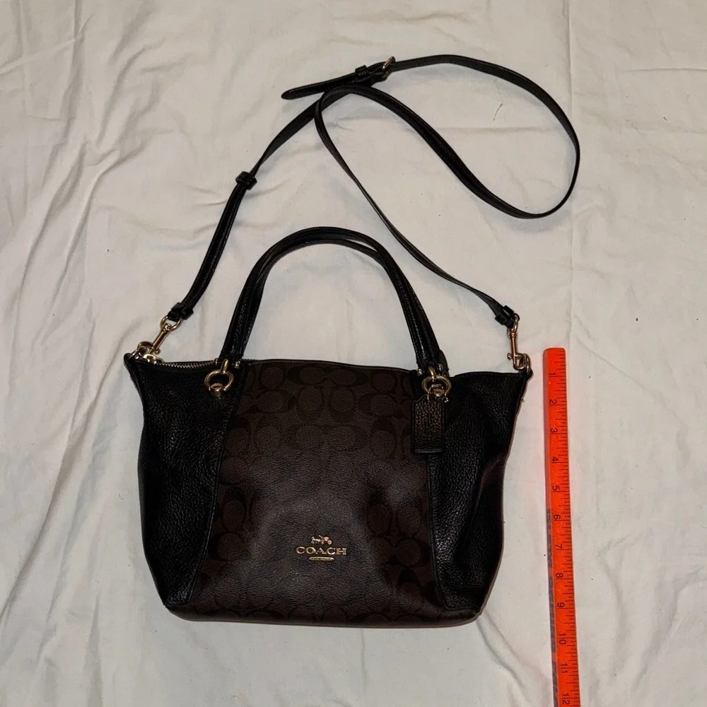 Coach slouchy satchel Signature Black and Brown leather Tote